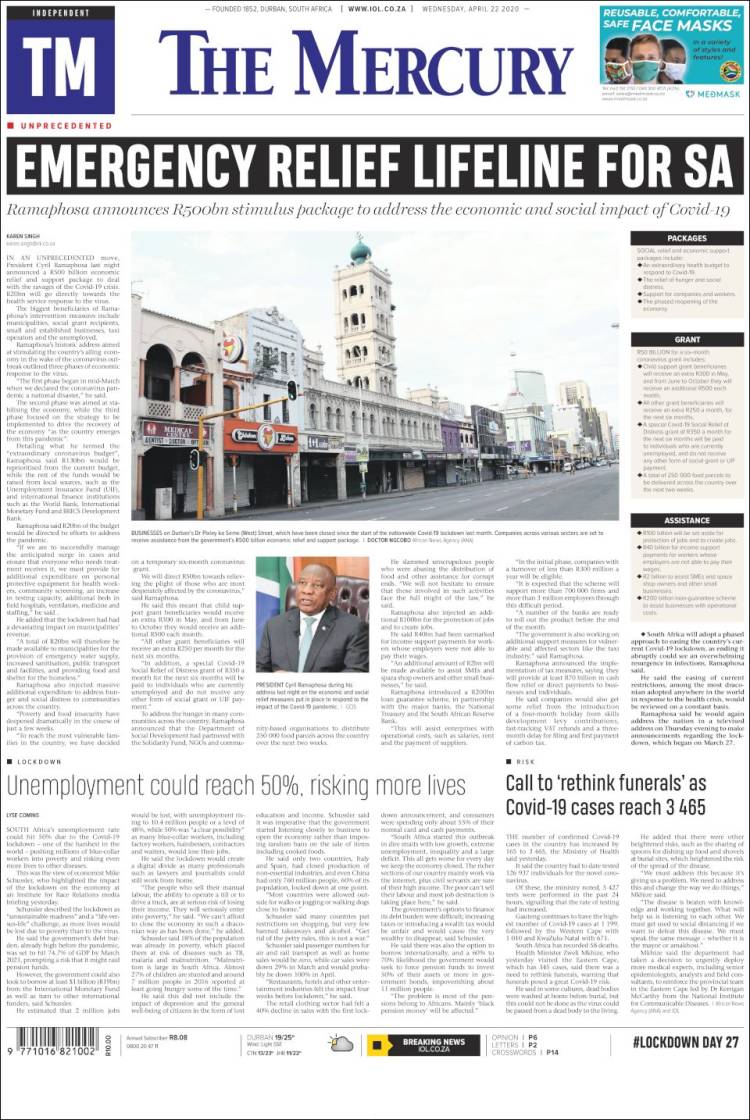 Portada de The Mercury (Sud&aacute;frica)