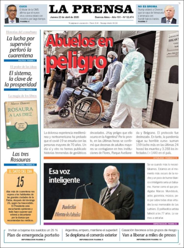Portada de La Prensa (Argentina)