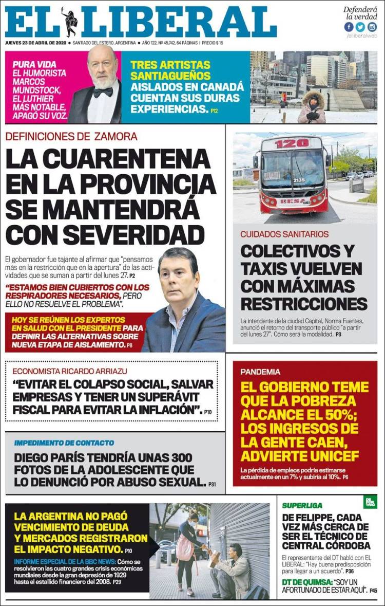 Portada de Diario El Liberal (Argentina)