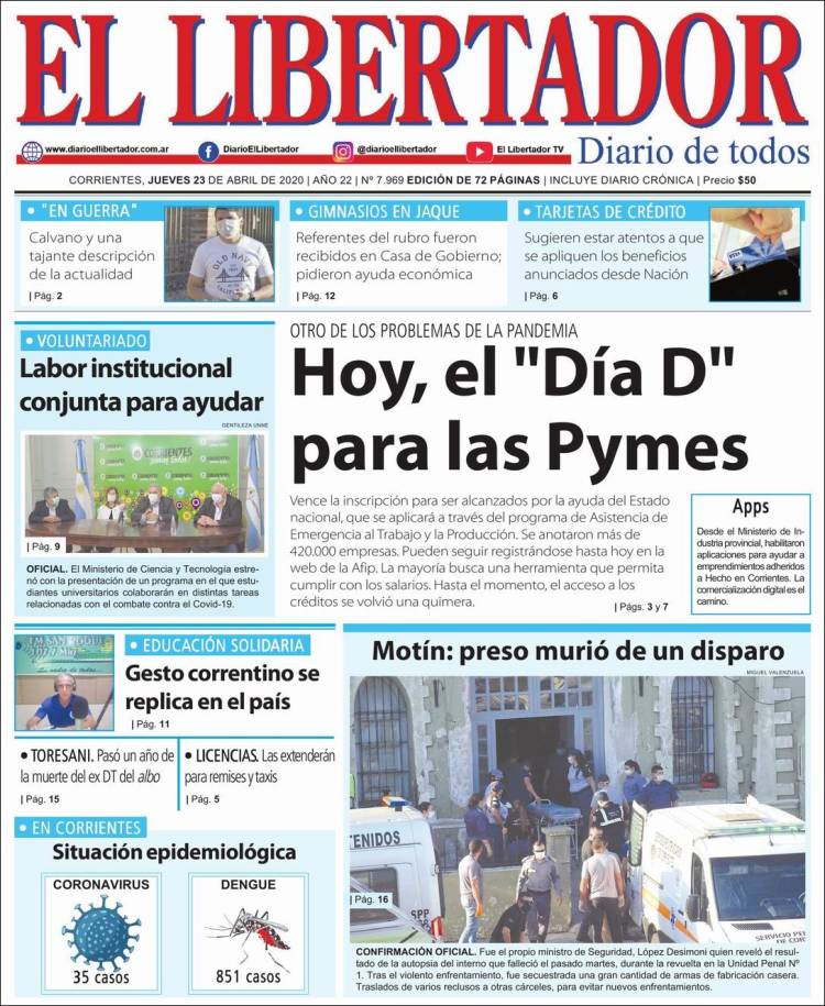 Portada de Diario El Libertador (Argentina)