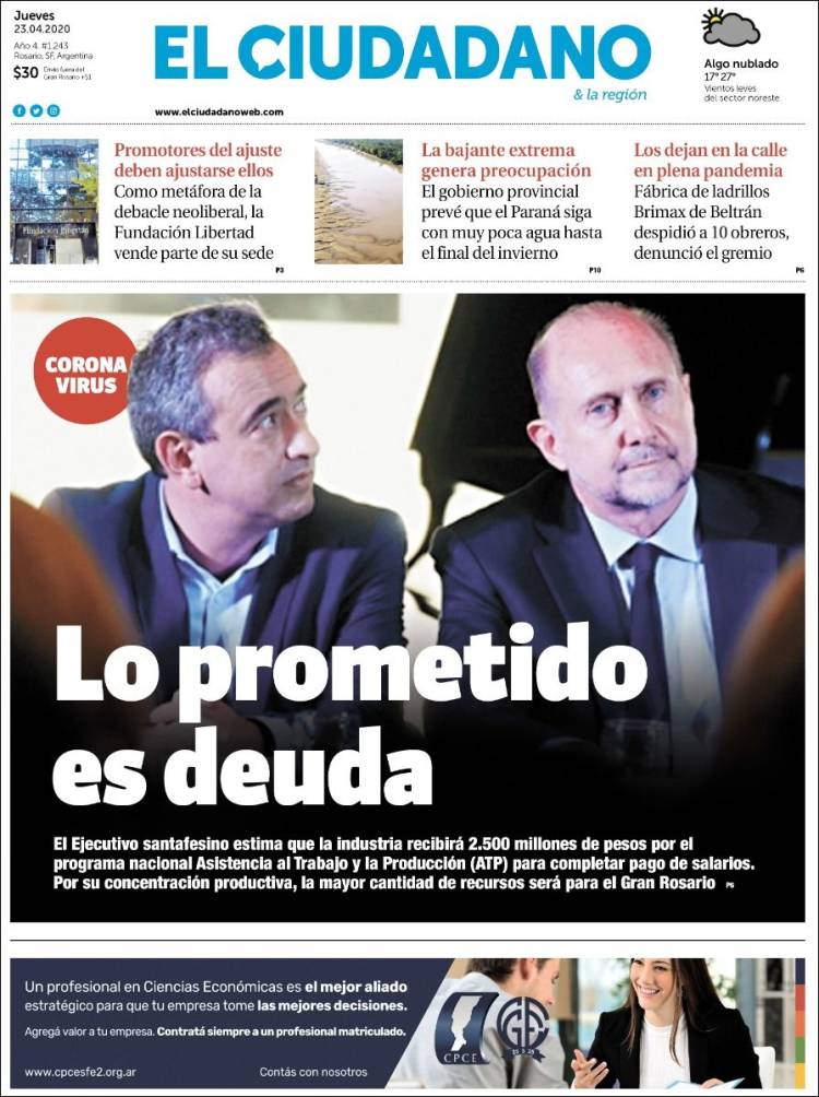 Portada de Diario El Ciudadano (Argentina)
