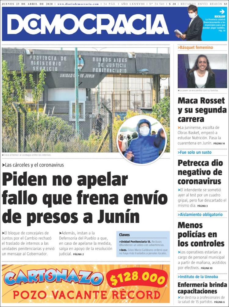 Portada de Diario Democracia (Argentina)