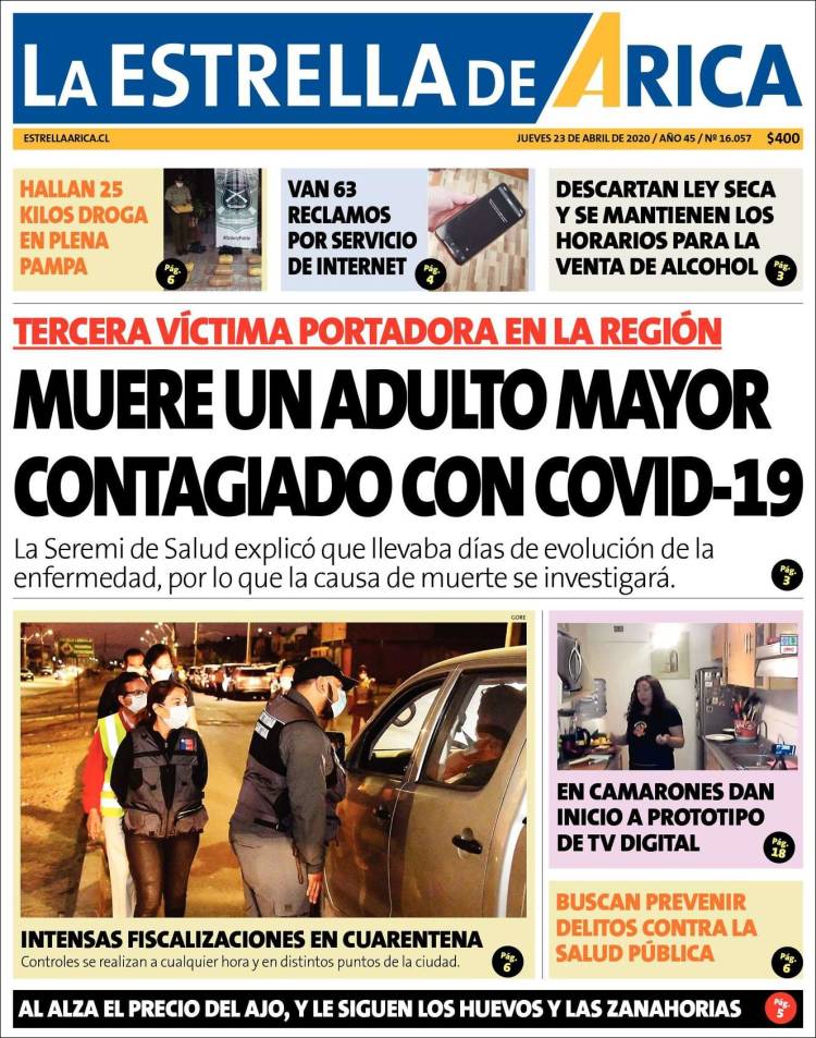 Portada de La Estrella de Arica (Chile)