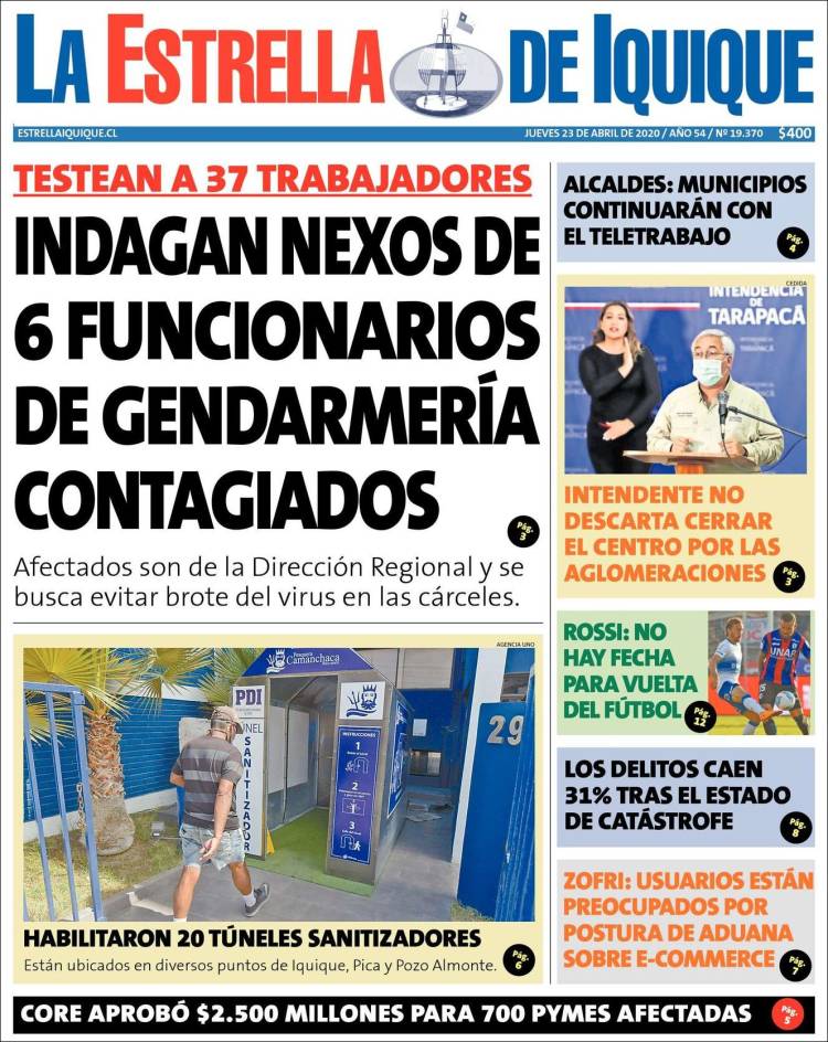 Portada de La Estrella de Iquique (Chile)