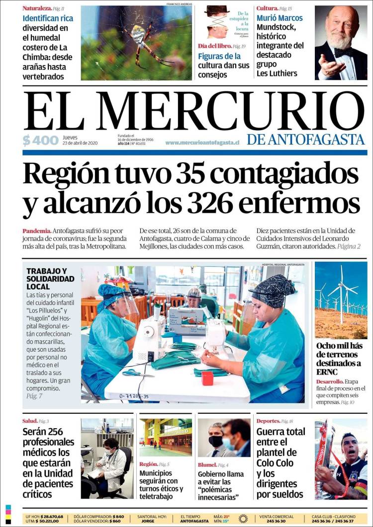 Portada de El Mercurio de Antofagasta (Chile)