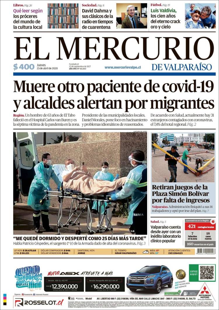 Portada de Mercurio de Valparaiso (Chile)