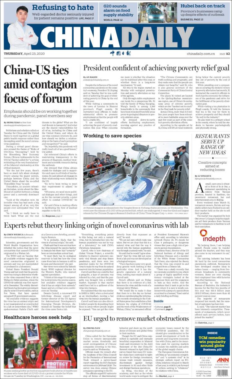 Portada de China Daily (China)