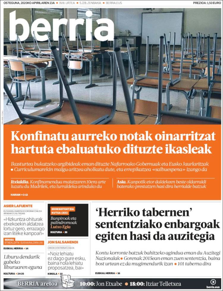 Portada de Berria (Espa&ntilde;a)