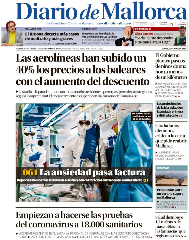 Portada de Diario de Mallorca (Espa&ntilde;a)