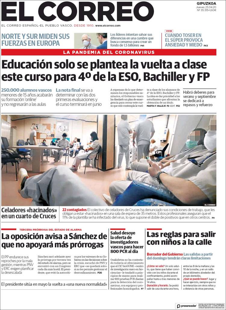 Portada de El Correo - Guipuzcoa (Espa&ntilde;a)