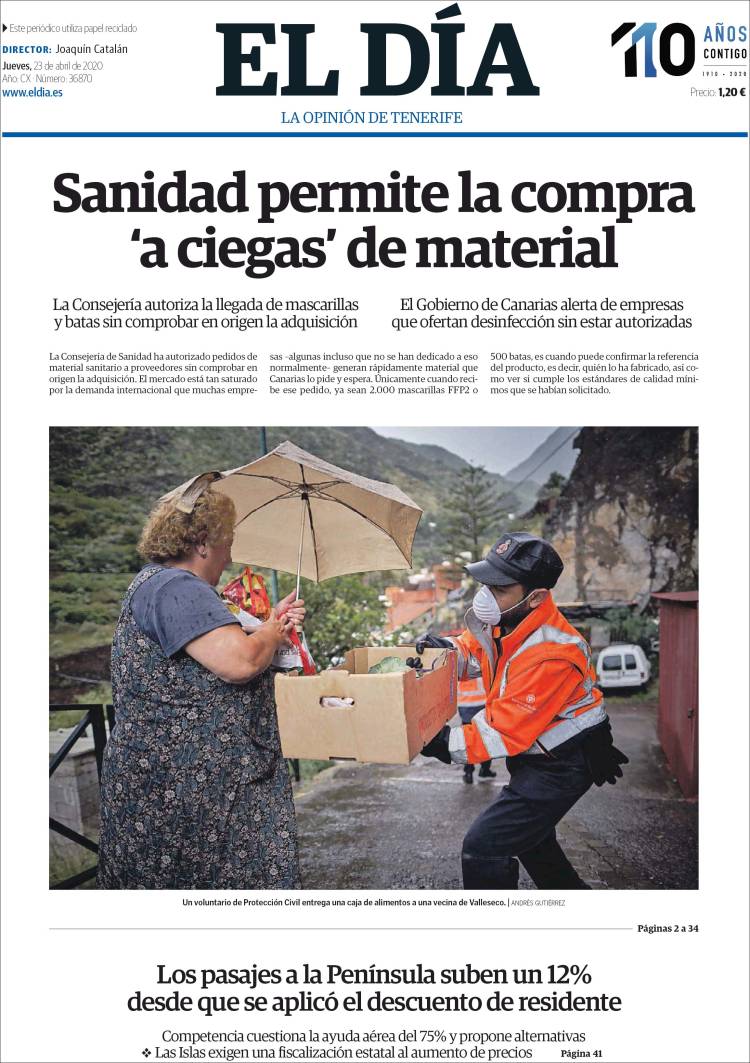 Portada de El Día (Espa&ntilde;a)