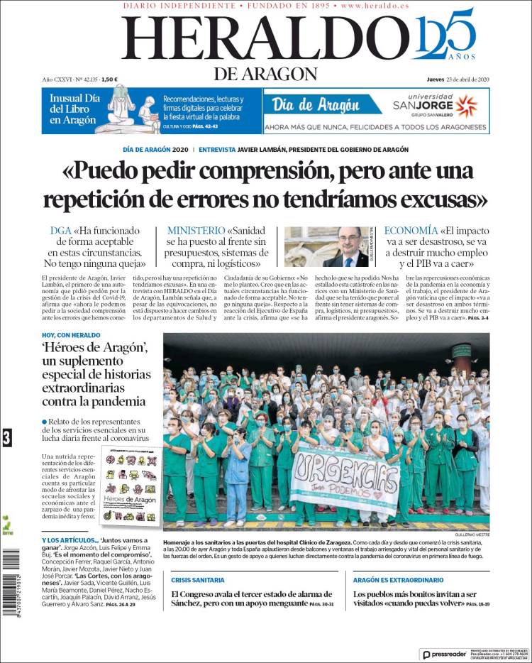 Portada de Heraldo de Aragón (Espa&ntilde;a)