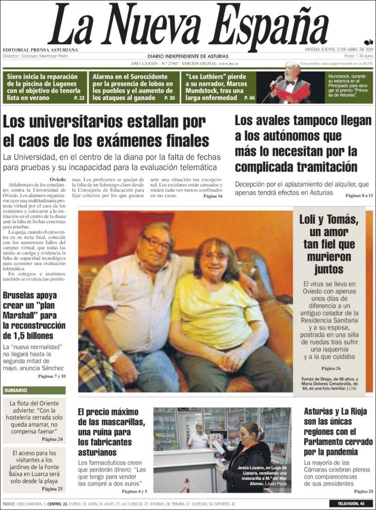 Portada de La Nueva España (Espa&ntilde;a)