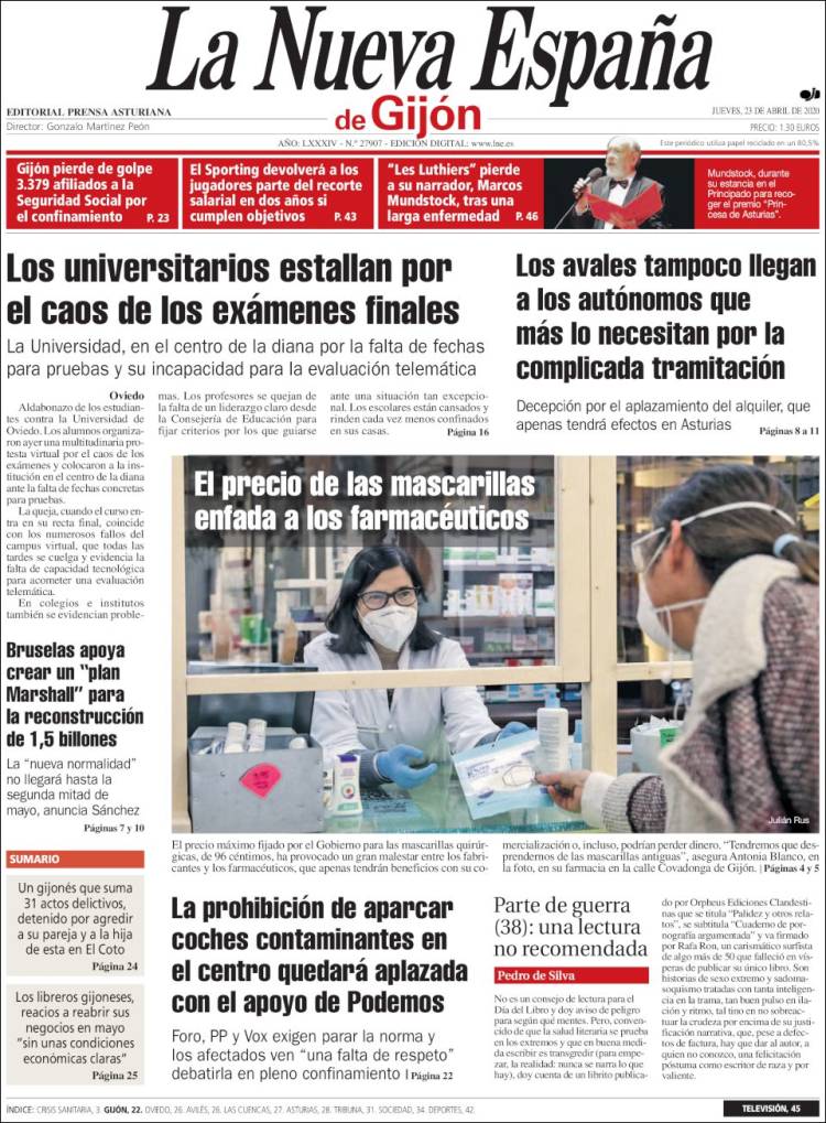 Portada de La Nueva España - Gijón (Espa&ntilde;a)