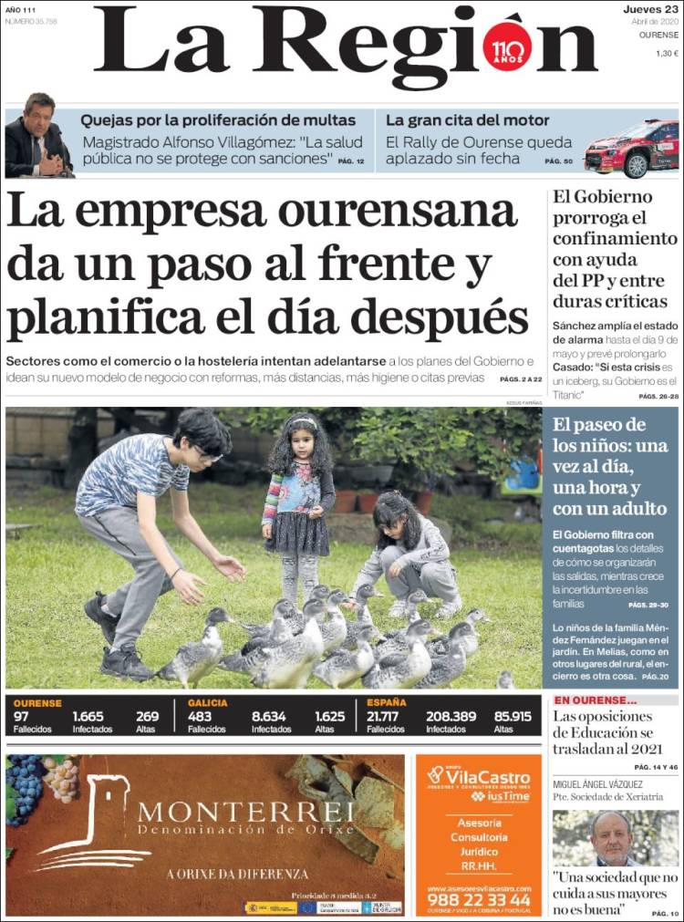 Portada de La Región de Ourense (Espa&ntilde;a)