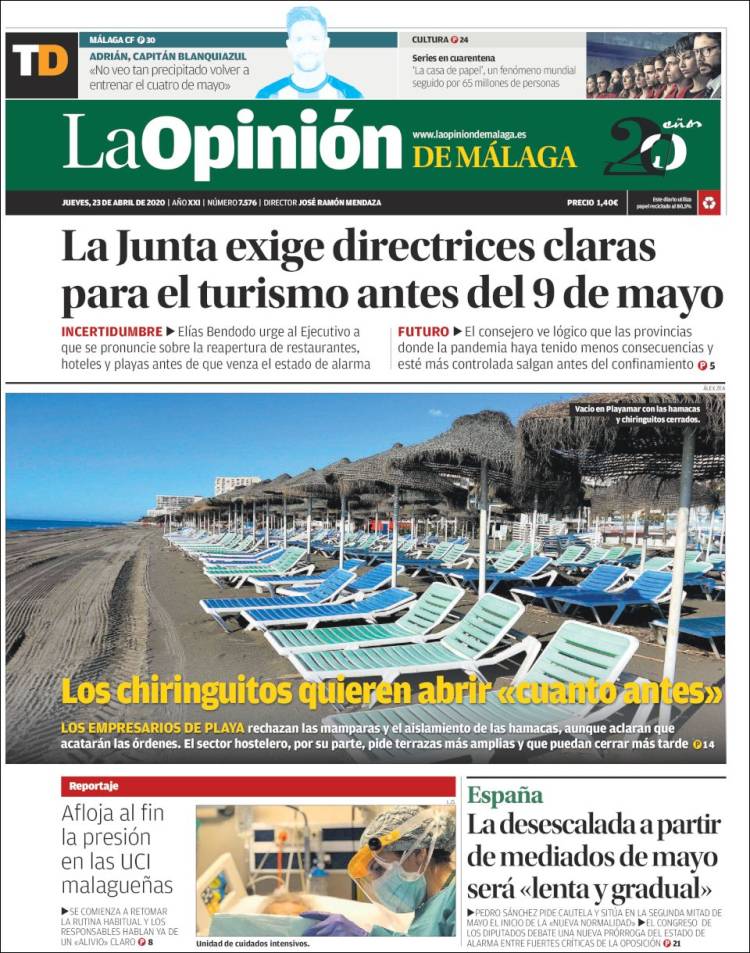 Portada de La Opinión de Málaga (Espa&ntilde;a)