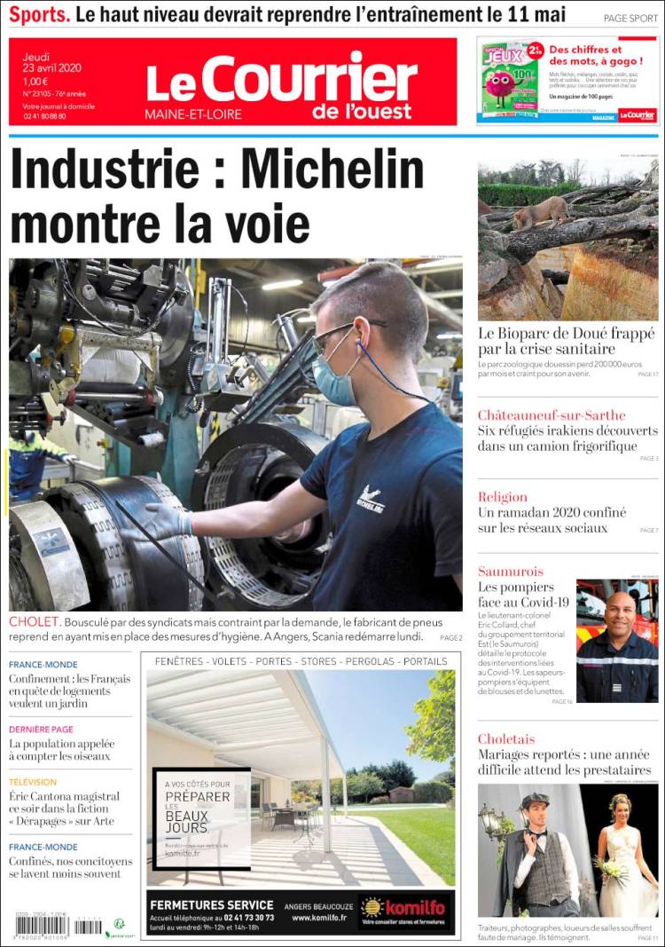 Portada de Le Courrier de l'Ouest (Francia)