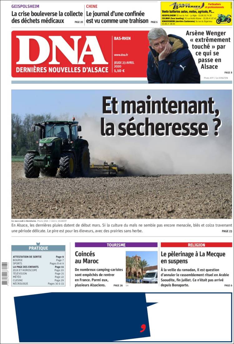 Portada de Les Dernières Nouvelles d'Alsace (Francia)