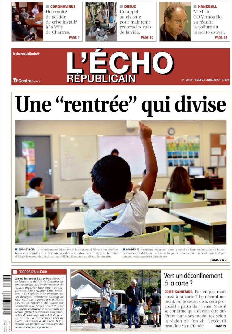 Portada de L'Echo Républicain (Francia)