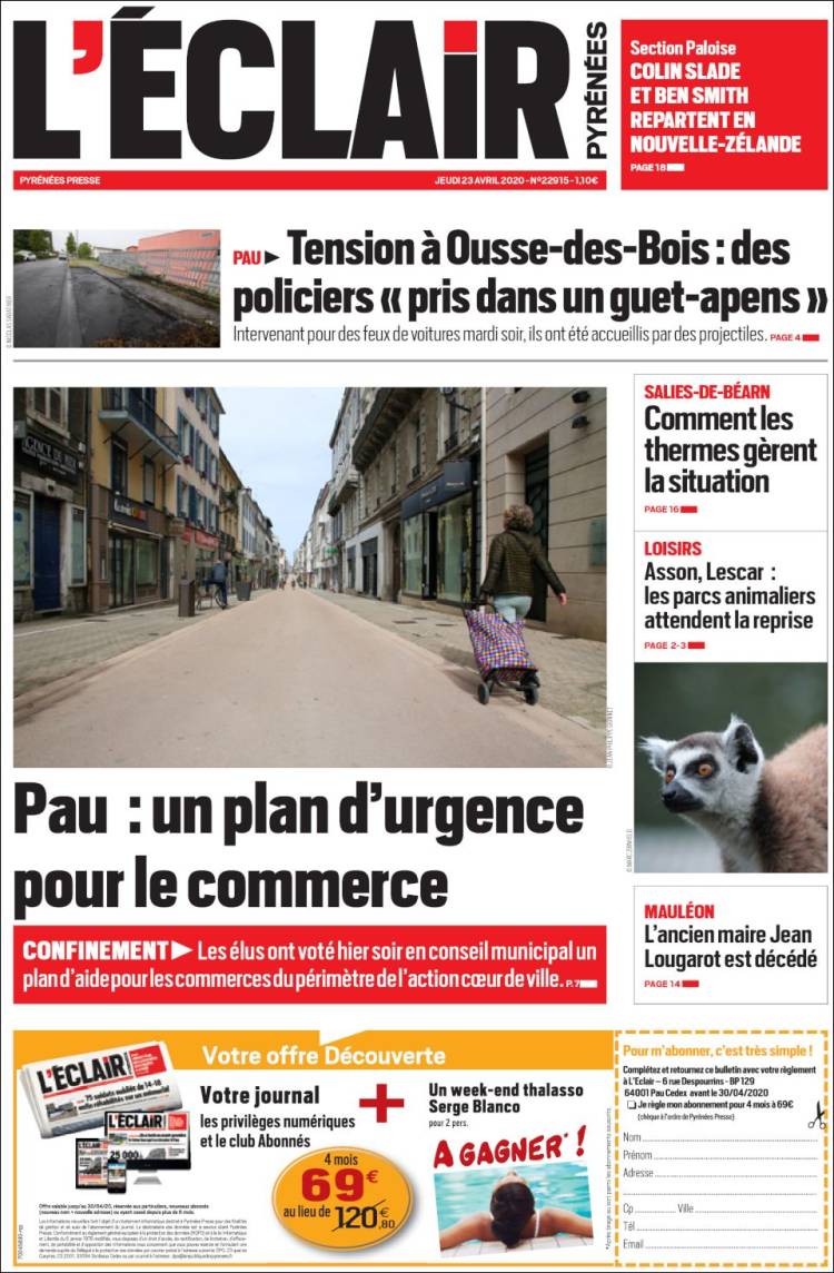 Portada de L'Eclair des Pyrénées (Francia)