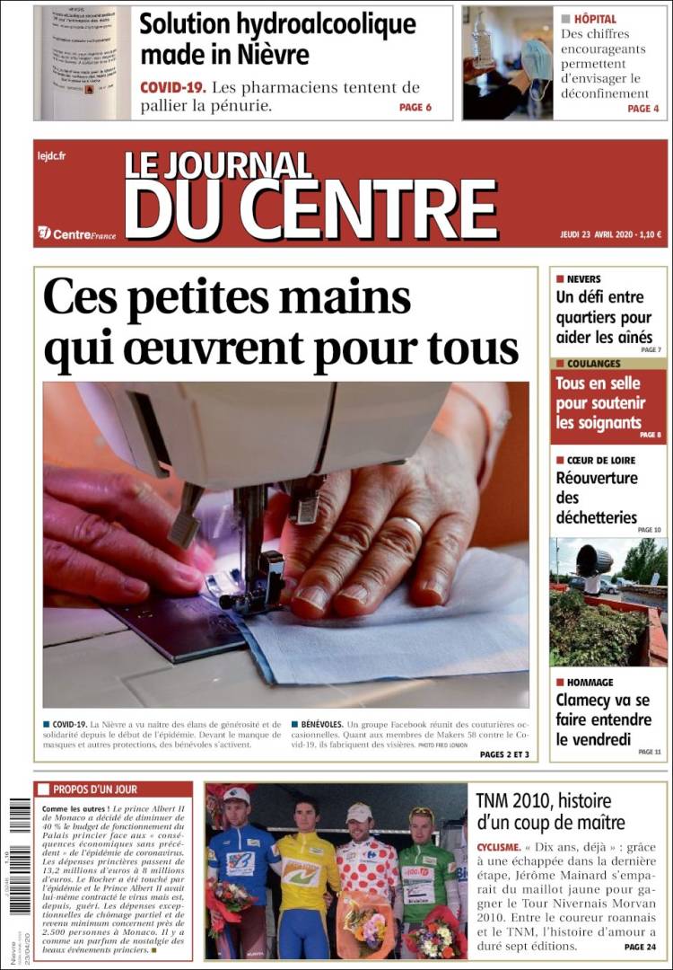 Portada de Le Journal du Centre (Francia)