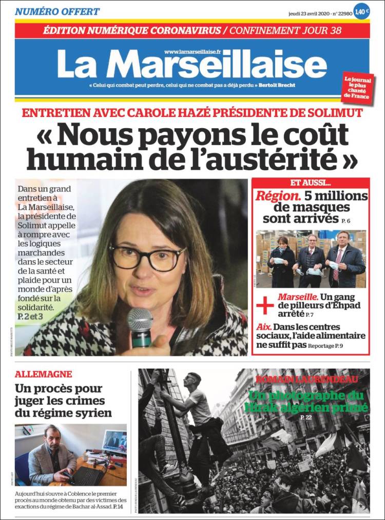 Portada de La Marseillaise (Francia)