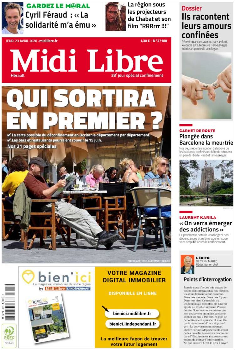 Portada de Midi Libre (Francia)
