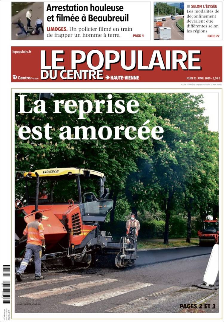 Portada de Le Populaire du Centre (Francia)