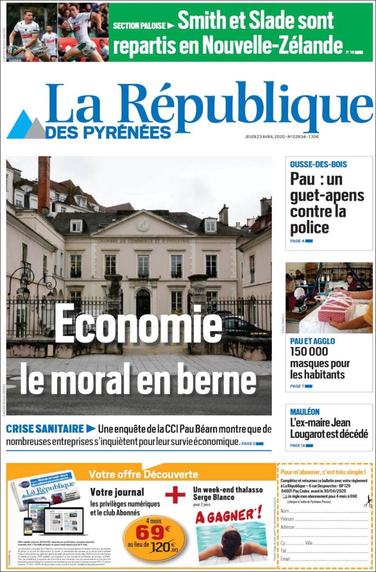 Portada de La République des Pyrénées (Francia)