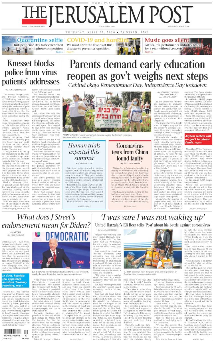 Portada de The Jerusalem Post (Israel)