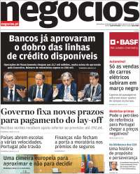 Portada de Jornal de Negócios (Portugal)