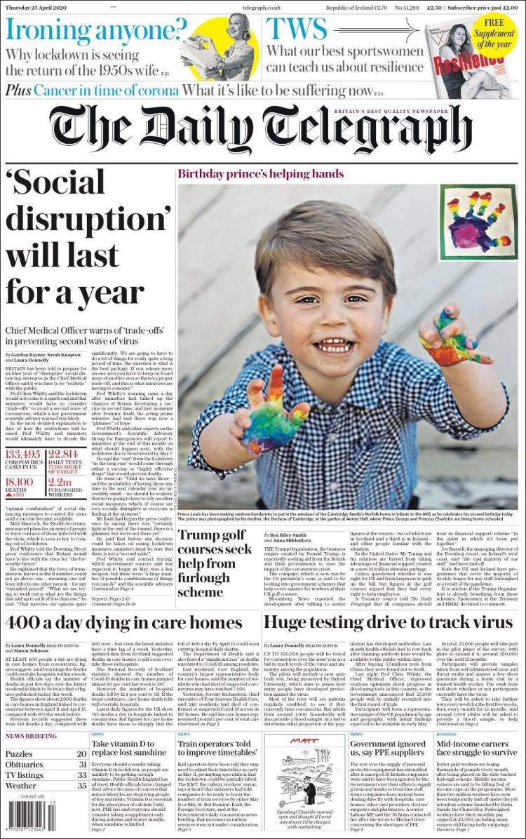 Portada de Daily Telegraph (Reino Unido)