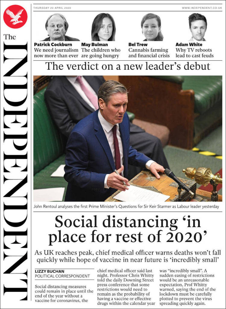 Portada de The Independent (Reino Unido)