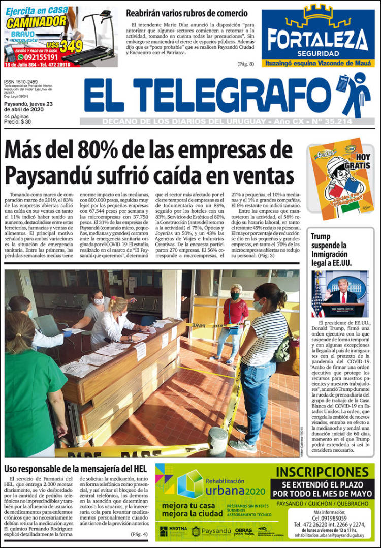 Portada de El Telégrafo (Uruguay)