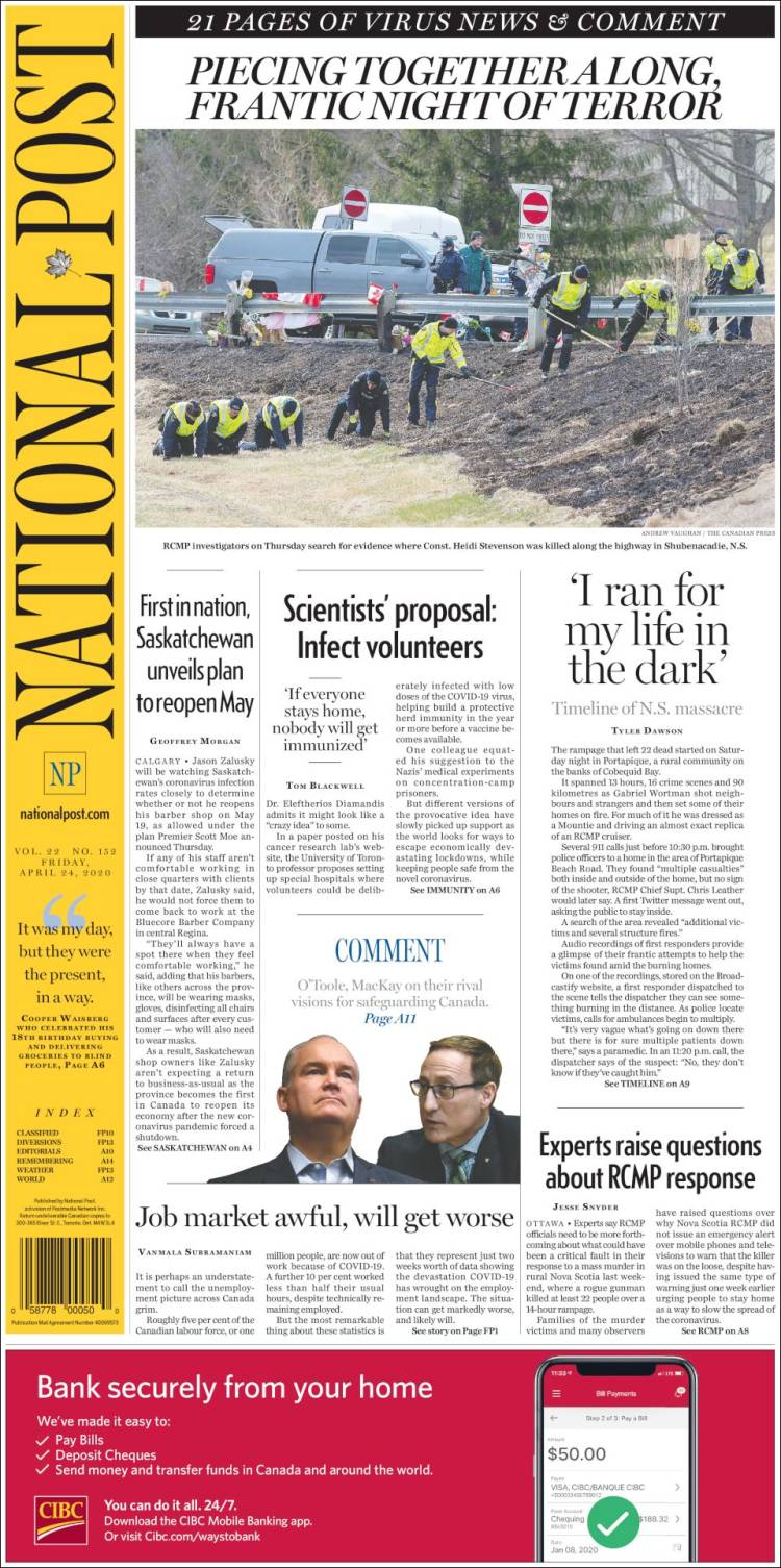 Portada de The National Post (Canadá)