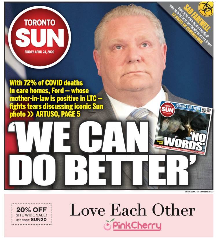 Portada de The Toronto Sun (Canadá)