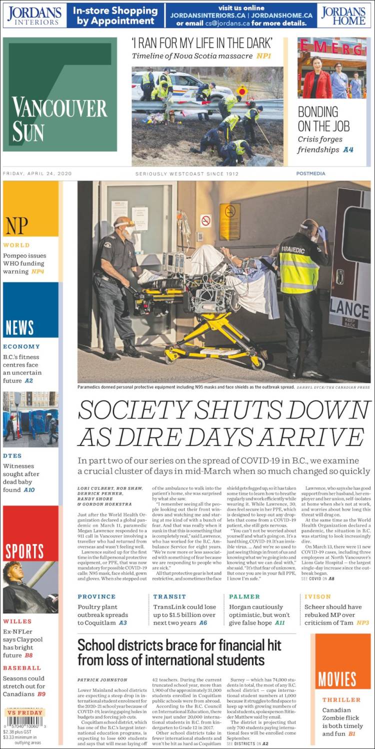 Portada de The Vancouver Sun (Canadá)