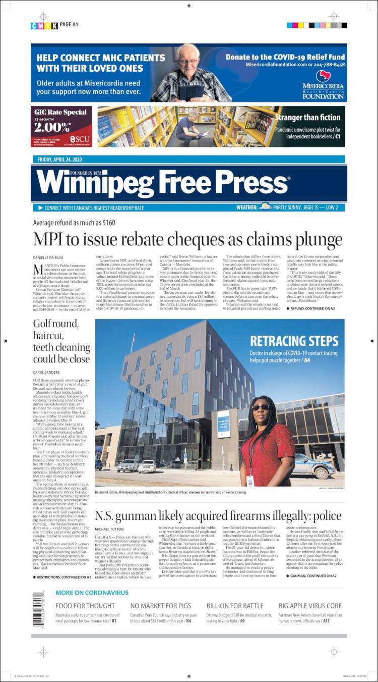 Portada de Winnipeg Free Press (Canadá)