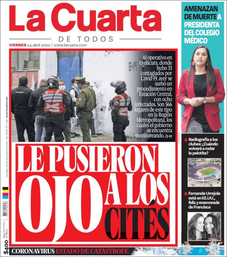 Portada de La Cuarta (Chile)