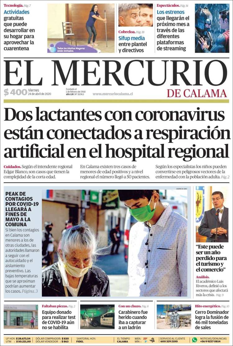 Portada de El Mercurio - Calama (Chile)