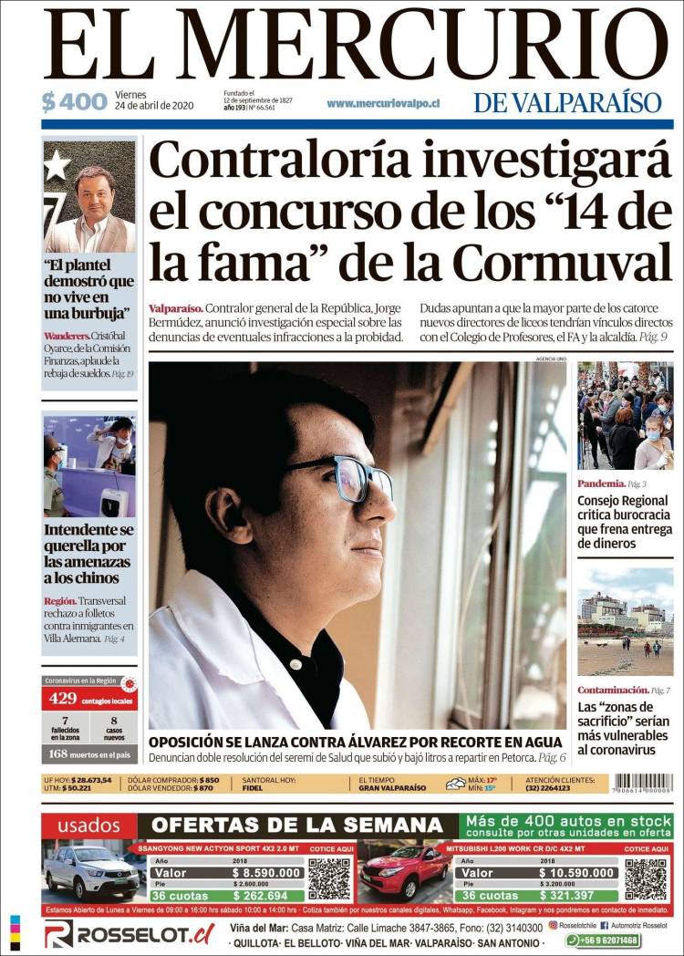 Portada de Mercurio de Valparaiso (Chile)