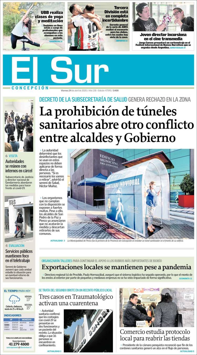 Portada de El Sur (Chile)