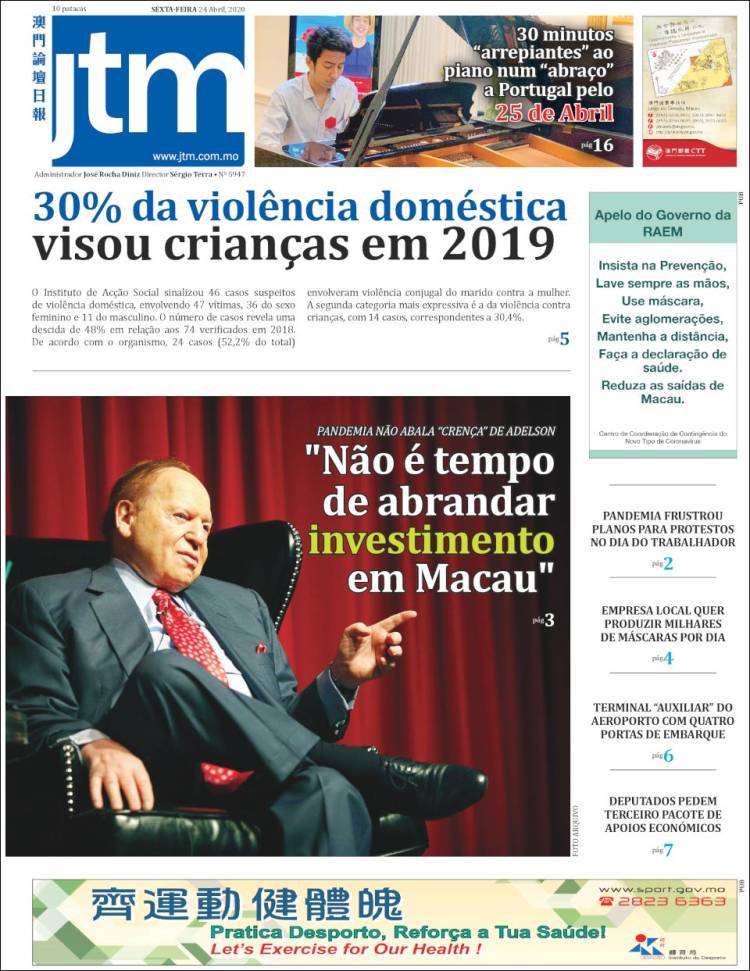 Portada de Jornal Tribuna de Macau (China)
