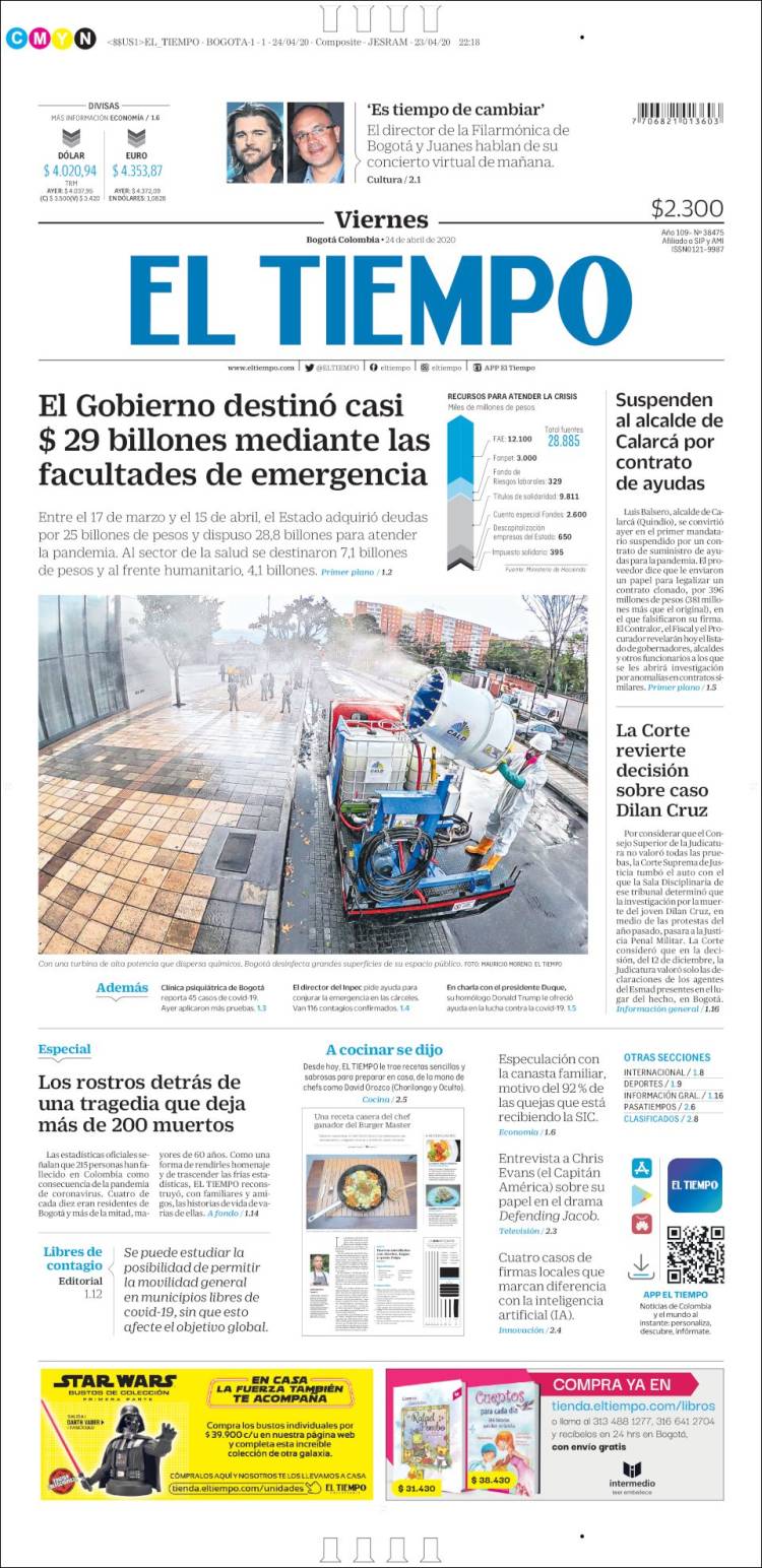 Portada de El Tiempo (Colombia)