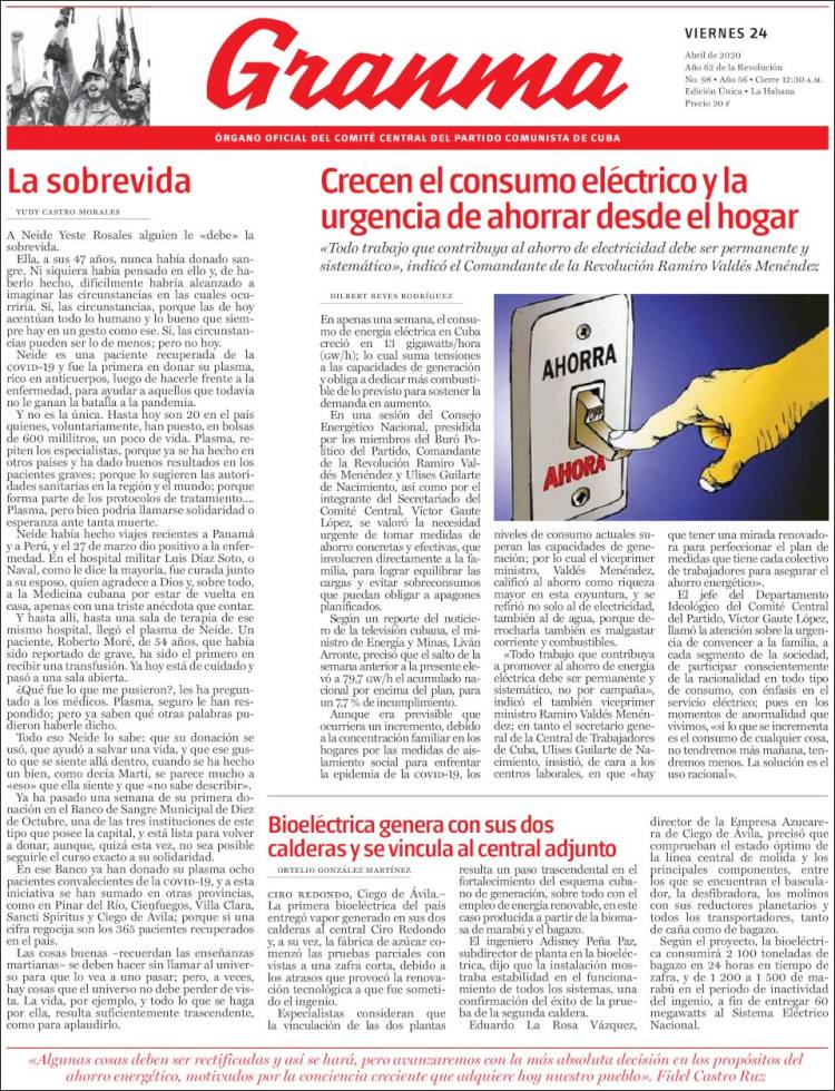 Portada de Granma (Cuba)