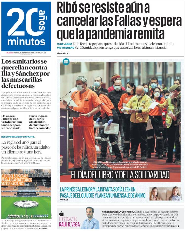 Portada de 20 Minutos - Valencia (España)