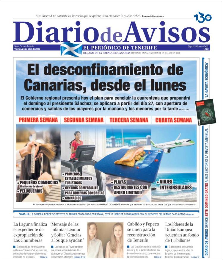 Portada de Diarios de Avisos (España)