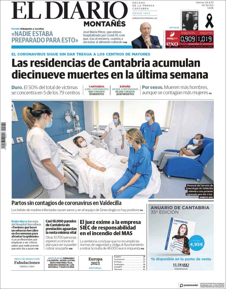 Portada de El Diario Montañés (España)