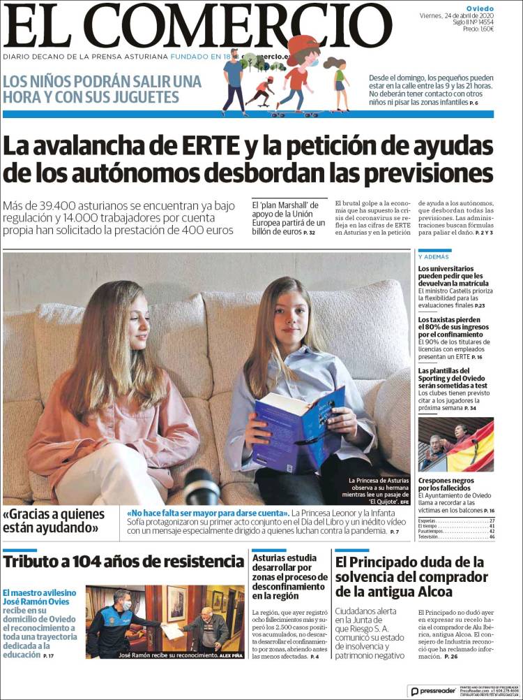 Portada de El Comercio (España)