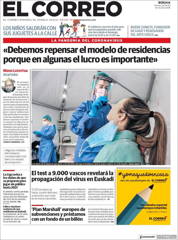 Portada de El Correo (España)